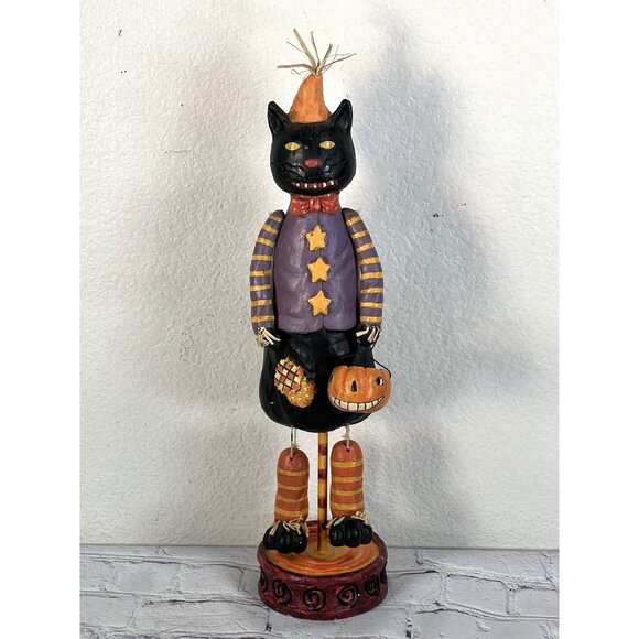 vtg Mark Roberts Black Cat Trick Treat Halloween Folk Art Figurine 16"Tall - Picture 9 of 9